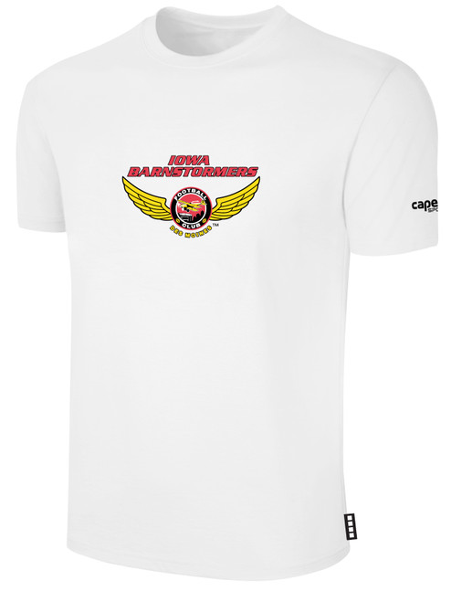 IOWA BARNSTORMERS IFL BASICS COTTON T-SHIRT CREST ON WEARERS CENTER CHEST WHITE BLACK
