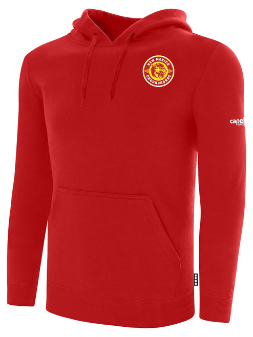 NEW MEXICO CHUPACABRAS IFL BASICS FLEECE PULLOVER HOODIE CREST ON WEARERS LEFT CHEST RED WHITE