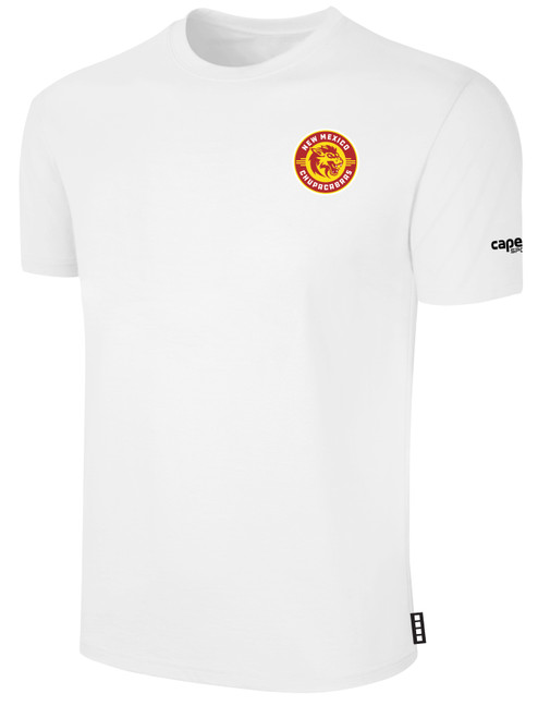 NEW MEXICO CHUPACABRAS IFL BASICS COTTON T-SHIRT CREST ON WEARERS LEFT CHEST WHITE BLACK