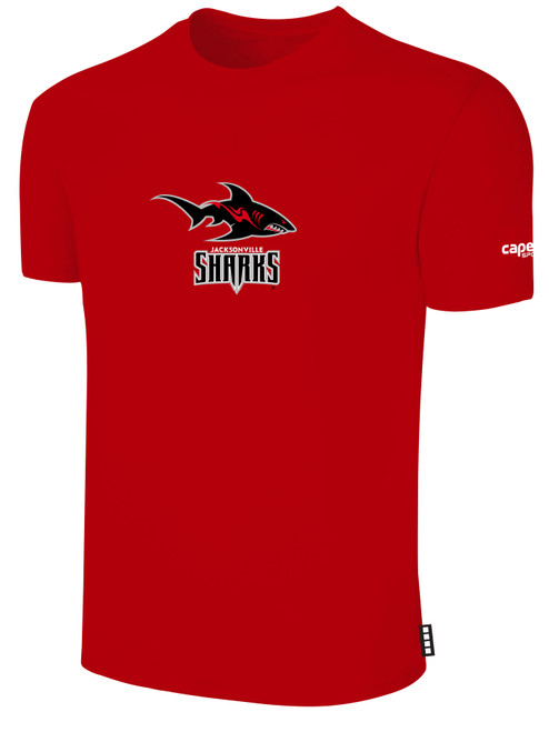 JACKSONVILLE SHARKS IFL BASICS COTTON T-SHIRT CREST ON WEARERS CENTER CHEST RED WHITE