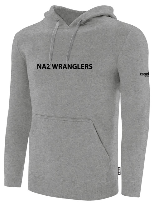 NORTHERN AZ WRANGLERS IFL BASICS FLEECE PULLOVER HOODIE CREST ON WEARERS CENTER CHEST LIGHT HEATHER GREY BLACK