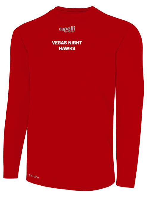 VEGAS KNIGHT HAWKS IFL BASICS CREW NECK LONG SLEEVE POLY TEE RED