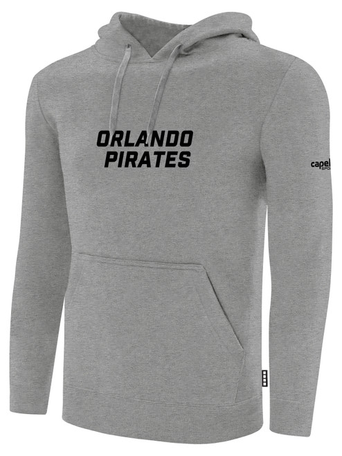 ORLANDO PIRATES IFL BASICS FLEECE PULLOVER HOODIE CREST ON WEARERS CENTER CHEST LIGHT HEATHER GREY BLACK