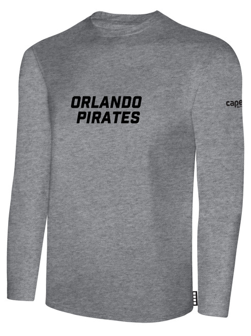 ORLANDO PIRATES IFL BASICS LONG SLEEVE COTTON T-SHIRT CREST ON WEARERS CENTER CHEST LIGHT HEATHER GREY BLACK
