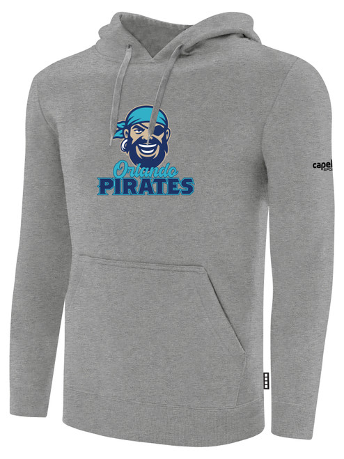 ORLANDO PIRATES IFL BASICS FLEECE PULLOVER HOODIE CREST ON WEARERS CENTER CHEST LIGHT HEATHER GREY BLACK