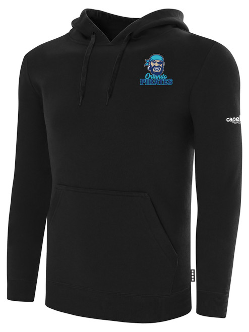 ORLANDO PIRATES IFL BASICS FLEECE PULLOVER HOODIE CREST ON WEARERS LEFT CHEST BLACK WHITE