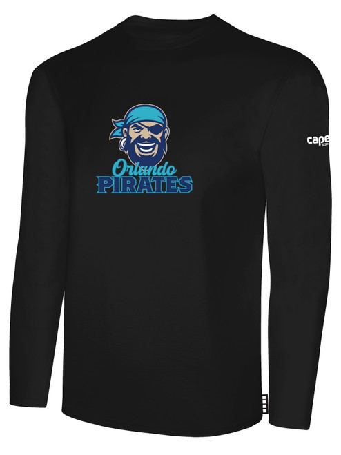 ORLANDO PIRATES IFL BASICS LONG SLEEVE COTTON T-SHIRT CREST ON WEARERS CENTER CHEST BLACK WHITE