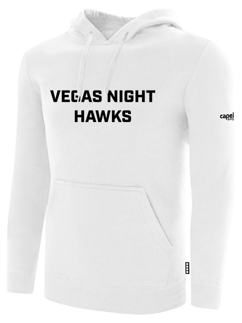 VEGAS KNIGHT HAWKS IFL BASICS FLEECE PULLOVER HOODIE CREST ON WEARERS CENTER CHEST WHITE BLACK