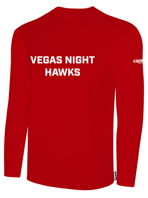 VEGAS KNIGHT HAWKS IFL BASICS LONG SLEEVE COTTON T-SHIRT CREST ON WEARERS CENTER CHEST RED WHITE