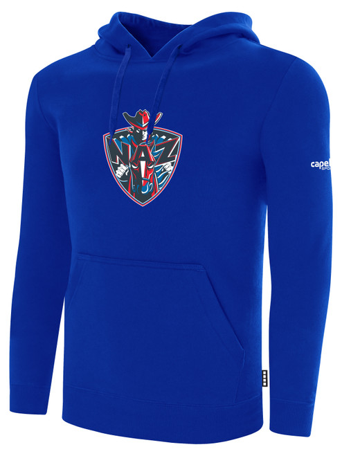 NORTHERN AZ WRANGLERS IFL BASICS FLEECE PULLOVER HOODIE CREST ON WEARERS CENTER CHEST ROYAL BLUE WHITE