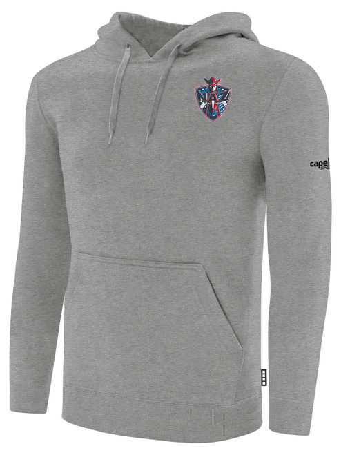 NORTHERN AZ WRANGLERS IFL BASICS FLEECE PULLOVER HOODIE CREST ON WEARERS LEFT CHEST LIGHT HEATHER GREY BLACK