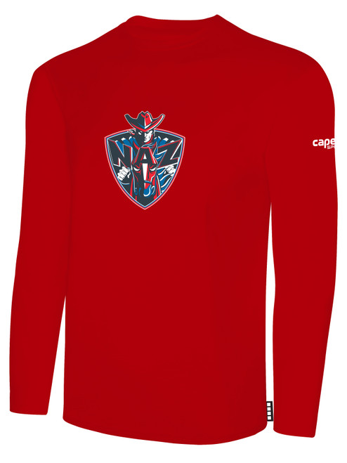 NORTHERN AZ WRANGLERS IFL BASICS LONG SLEEVE COTTON T-SHIRT CREST ON WEARERS CENTER CHEST RED WHITE