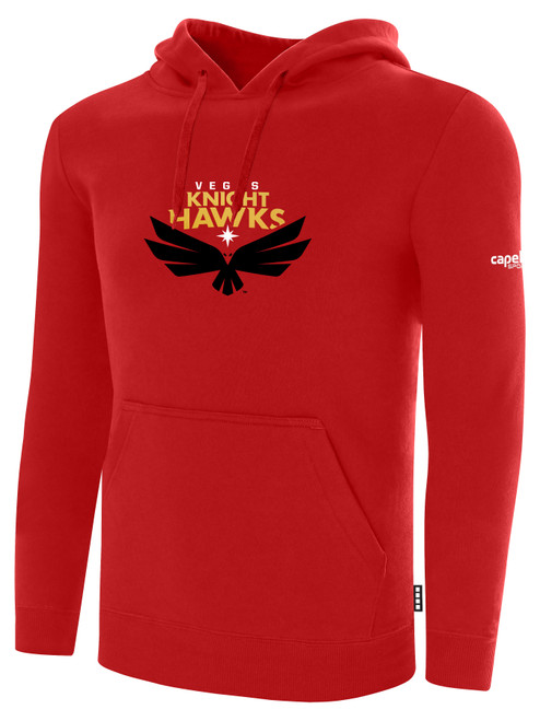 VEGAS KNIGHT HAWKS IFL BASICS FLEECE PULLOVER HOODIE CREST ON WEARERS CENTER CHEST RED WHITE