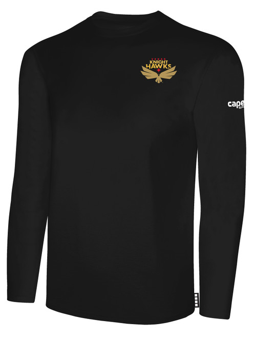 VEGAS KNIGHT HAWKS IFL BASICS LONG SLEEVE COTTON T-SHIRT CREST ON WEARERS LEFT CHEST BLACK WHITE