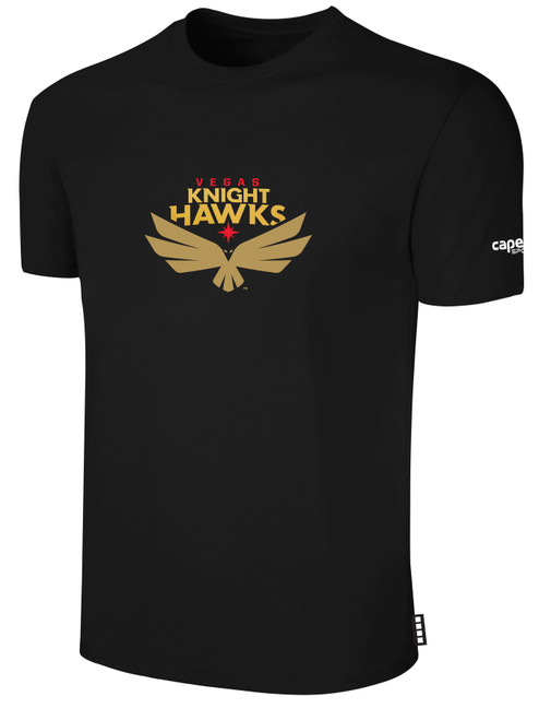 VEGAS KNIGHT HAWKS IFL BASICS COTTON T-SHIRT CREST ON WEARERS CENTER CHEST BLACK WHITE