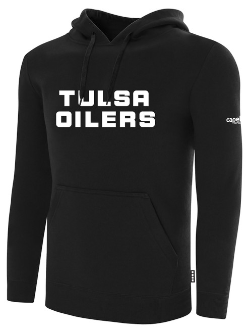 TULSA OILERS IFL BASICS FLEECE PULLOVER HOODIE CREST ON WEARERS CENTER CHEST BLACK WHITE