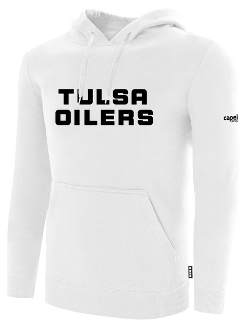 TULSA OILERS IFL BASICS FLEECE PULLOVER HOODIE CREST ON WEARERS CENTER CHEST WHITE BLACK