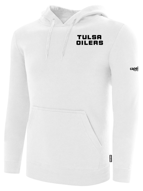 TULSA OILERS IFL BASICS FLEECE PULLOVER HOODIE CREST ON WEARERS LEFT CHEST WHITE BLACK