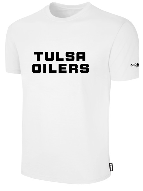 TULSA OILERS IFL BASICS COTTON T-SHIRT CREST ON WEARERS CENTER CHEST WHITE BLACK