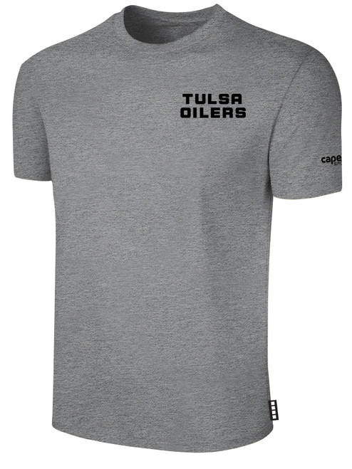 TULSA OILERS IFL BASICS COTTON T-SHIRT CREST ON WEARERS LEFT CHEST LIGHT HEATHER GREY BLACK