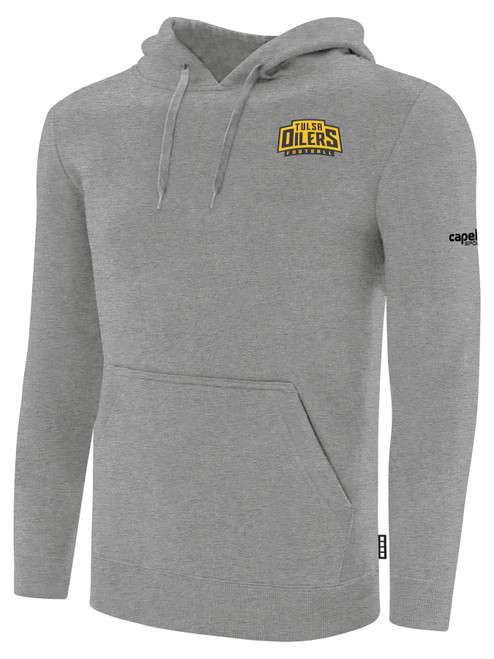 TULSA OILERS IFL BASICS FLEECE PULLOVER HOODIE CREST ON WEARERS LEFT CHEST LIGHT HEATHER GREY BLACK