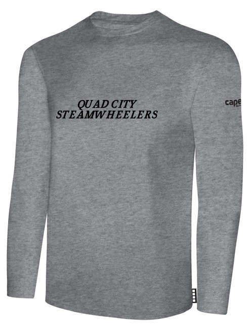 QUAD CITY STEAMWHEELERS IFL BASICS LONG SLEEVE COTTON T-SHIRT CREST ON WEARERS CENTER CHEST LIGHT HEATHER GREY BLACK