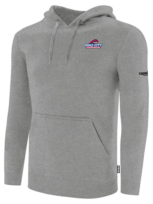 QUAD CITY STEAMWHEELERS IFL BASICS FLEECE PULLOVER HOODIE CREST ON WEARERS LEFT CHEST LIGHT HEATHER GREY BLACK