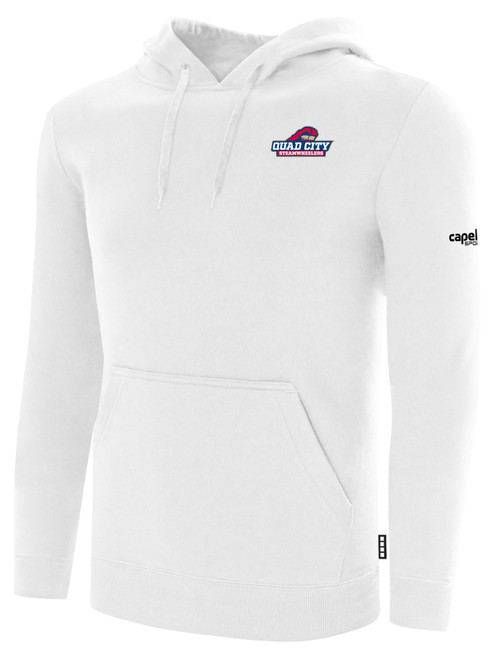 QUAD CITY STEAMWHEELERS IFL BASICS FLEECE PULLOVER HOODIE CREST ON WEARERS LEFT CHEST WHITE BLACK