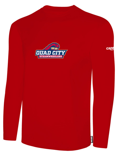 QUAD CITY STEAMWHEELERS IFL BASICS LONG SLEEVE COTTON T-SHIRT CREST ON WEARERS CENTER CHEST RED WHITE