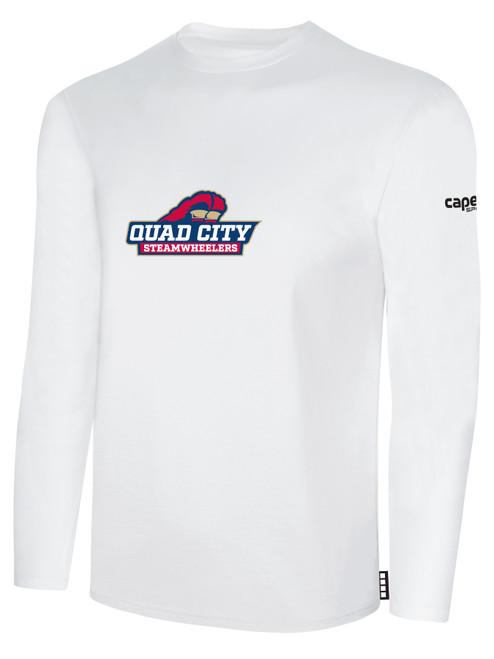 QUAD CITY STEAMWHEELERS IFL BASICS LONG SLEEVE COTTON T-SHIRT CREST ON WEARERS CENTER CHEST WHITE BLACK