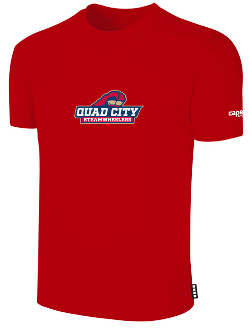 QUAD CITY STEAMWHEELERS IFL BASICS COTTON T-SHIRT CREST ON WEARERS CENTER CHEST RED WHITE
