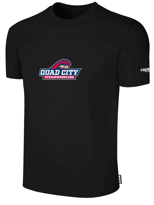 QUAD CITY STEAMWHEELERS IFL BASICS COTTON T-SHIRT CREST ON WEARERS CENTER CHEST BLACK WHITE
