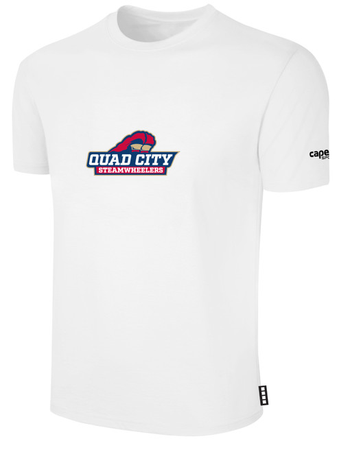 QUAD CITY STEAMWHEELERS IFL BASICS COTTON T-SHIRT CREST ON WEARERS CENTER CHEST WHITE BLACK