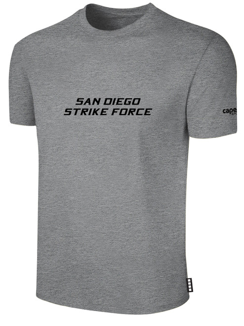 SAN DIEGO STRIKE FORCE IFL BASICS COTTON T-SHIRT CREST ON WEARERS CENTER CHEST LIGHT HEATHER GREY BLACK