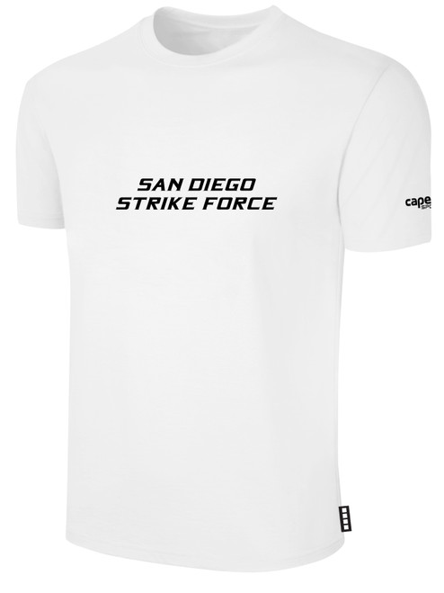SAN DIEGO STRIKE FORCE IFL BASICS COTTON T-SHIRT CREST ON WEARERS CENTER CHEST WHITE BLACK