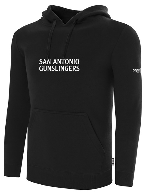SAN ANTONIO GUNSLINGERS IFL BASICS FLEECE PULLOVER HOODIE CREST ON WEARERS CENTER CHEST BLACK WHITE