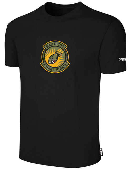 SAN DIEGO STRIKE FORCE IFL BASICS COTTON T-SHIRT CREST ON WEARERS CENTER CHEST BLACK WHITE