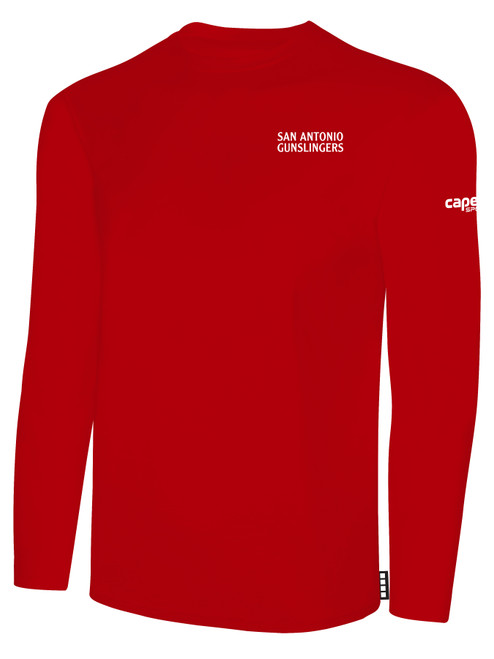 SAN ANTONIO GUNSLINGERS IFL BASICS LONG SLEEVE COTTON T-SHIRT CREST ON WEARERS LEFT CHEST RED WHITE