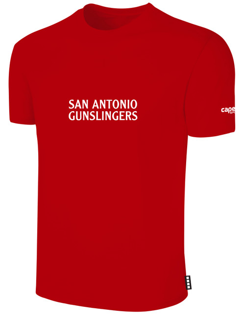 SAN ANTONIO GUNSLINGERS IFL BASICS COTTON T-SHIRT CREST ON WEARERS CENTER CHEST RED WHITE