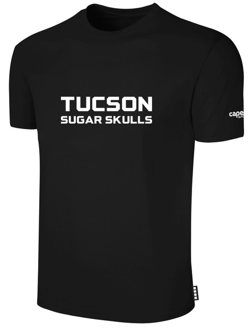 TUCSON SUGAR SKULLS IFL BASICS COTTON T-SHIRT CREST ON WEARERS CENTER CHEST BLACK WHITE