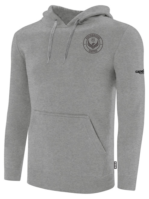 ROCKBRIDGE UNITED BASICS FLEECE PULLOVER HOODIE TEAM CREST ON WEARERS LEFT CHEST LIGHT HEATHER GREY BLACK