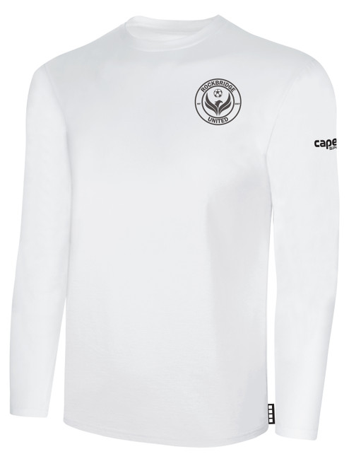 ROCKBRIDGE UNITED BASICS LONG SLEEVE COTTON TEE TEAM CREST ON WEARERS LEFT CHEST WHITE BLACK