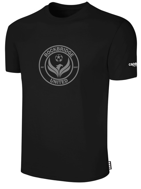 ROCKBRIDGE UNITED BASICS COTTON TEE CREST ON WEARERS CENTER CHEST BLACK WHITE