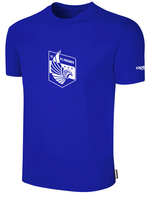FC PREMIER BASICS COTTON TEE CREST ON WEARER'S CENTER CHEST ROYAL BLUE WHITE