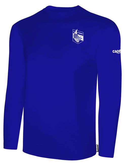 FC PREMIER BASICS LONG SLEEVE TEE SHIRT LARGE CREST ON LEFT CHEST ROYAL BLUE WHITE