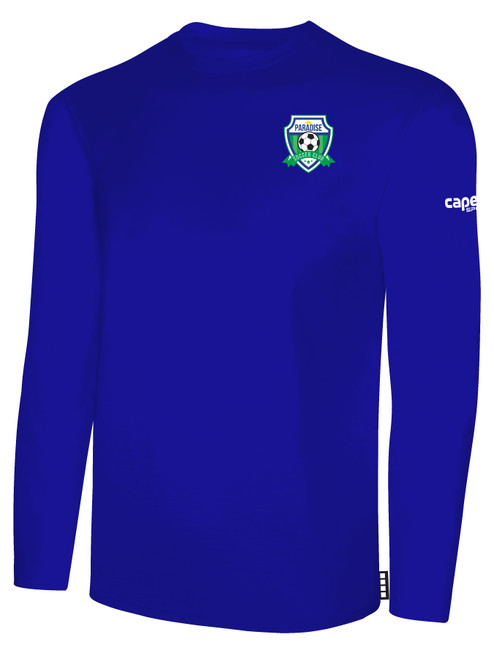 PARADISE SC BASICS LONG SLEEVE COTTON TEE TEAM CREST ON WEARERS LEFT CHEST ROYAL BLUE WHITE