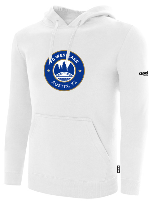 FC WESTLAKE BASICS FLEECE PULLOVER HOODIE TEAM CREST ON WEARERS CENTER CHEST WHITE BLACK