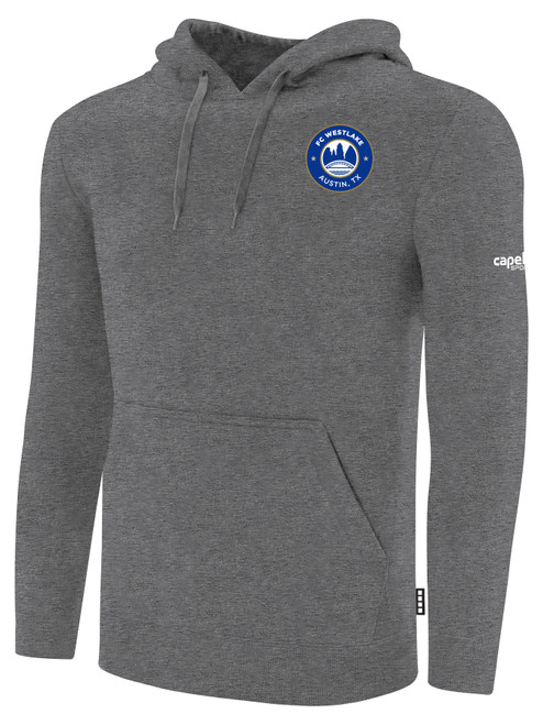 FC WESTLAKE BASICS FLEECE PULLOVER HOODIE TEAM CREST ON WEARERS LEFT CHEST DARK HEATHER GREY WHITE