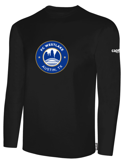 FC WESTLAKE BASICS LONG SLEEVE COTTON TEE TEAM CREST ON WEARERS CENTER CHEST BLACK WHITE