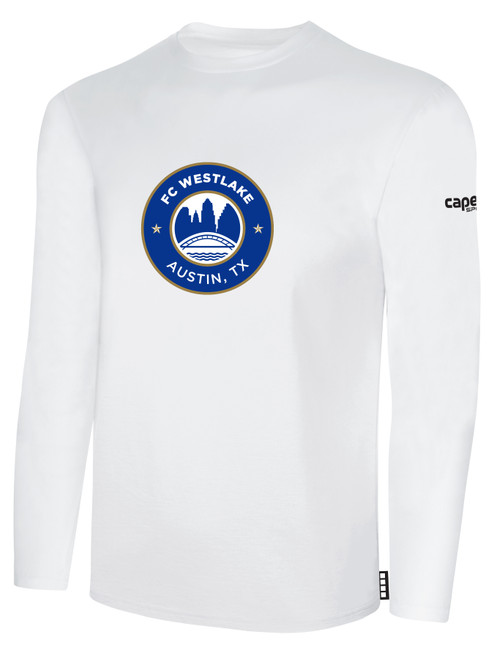 FC WESTLAKE BASICS LONG SLEEVE COTTON TEE TEAM CREST ON WEARERS CENTER CHEST WHITE BLACK